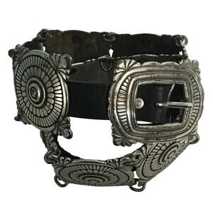 Nadim By Walter Doran Belt Womens Sterling Silver Concho Black Leather Artsy